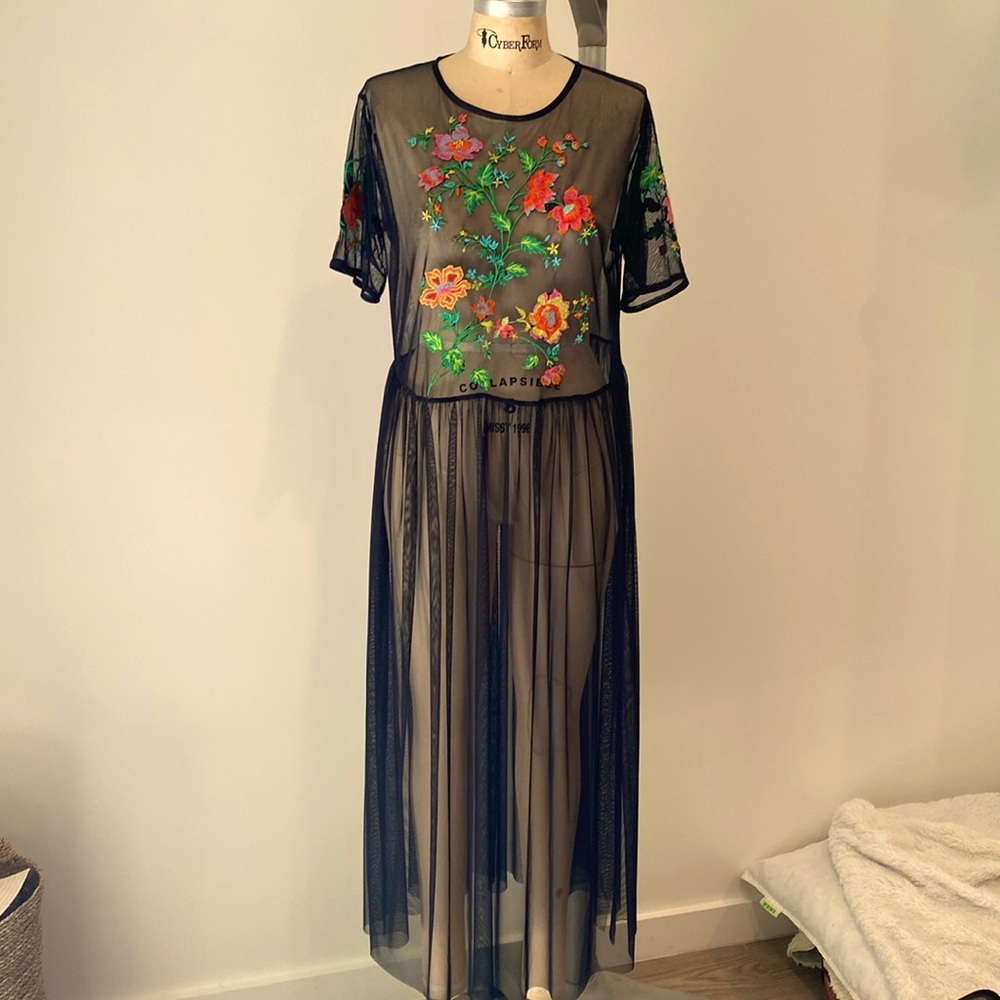 Zara Mesh midi dress with embroidery
